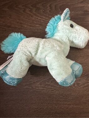 Aurora 8" Mini Flopsie Fantasy Glitter Aqua Blue BEANBAG PLUSH Glitter Pony B2